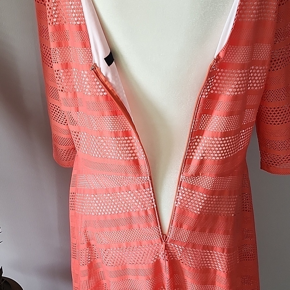 Signature by Sangria Fit and Flare Coral Color Illusion Dress - Picture 5 of 12